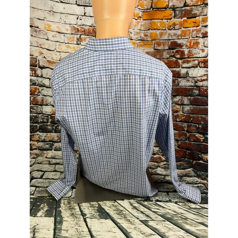 UNTUCKit Mens Large Blue Gingham‎ Wrinkle Free Cotton Long Sleeve Button Down